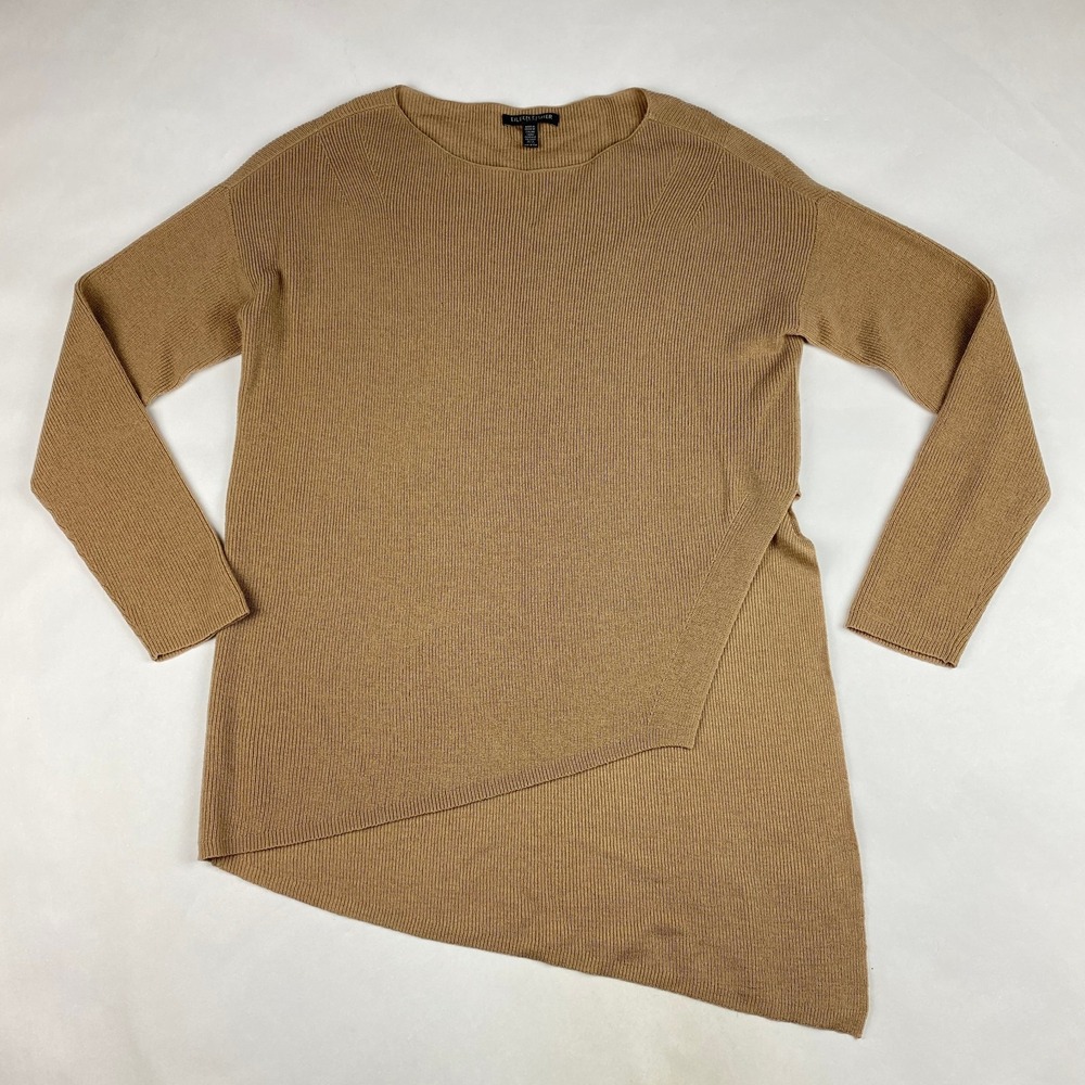 Eileen Fisher 100% Merino Wool Sweater Women's Size PP (Petite) Tan Asymmetrical